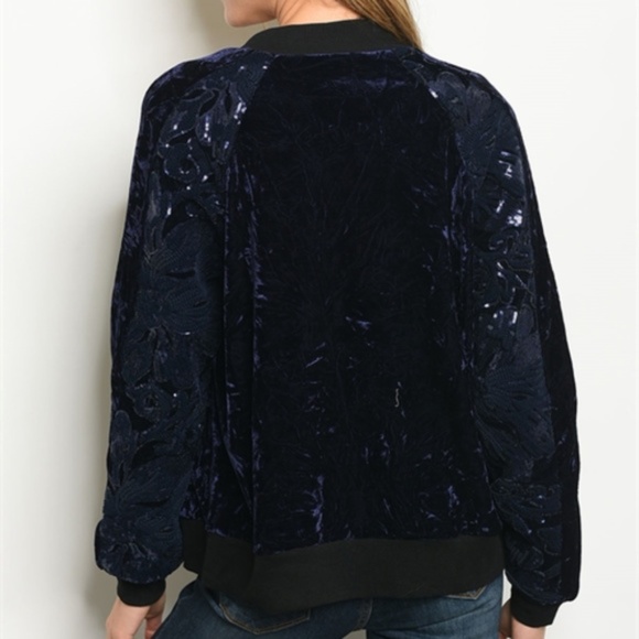Velvet Bomber Jacket with Sequin Sleeves - Picture 3 of 4